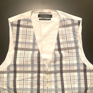Club Monaco blue plaid men’s vest, size large.